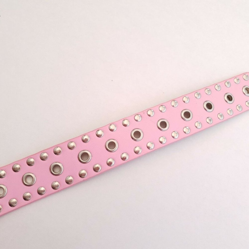 Genuine Bonded Leather Studded Belt Mall Goth Y2k Pink Metal Stud Punk Glam Rock - Picture 10 of 10